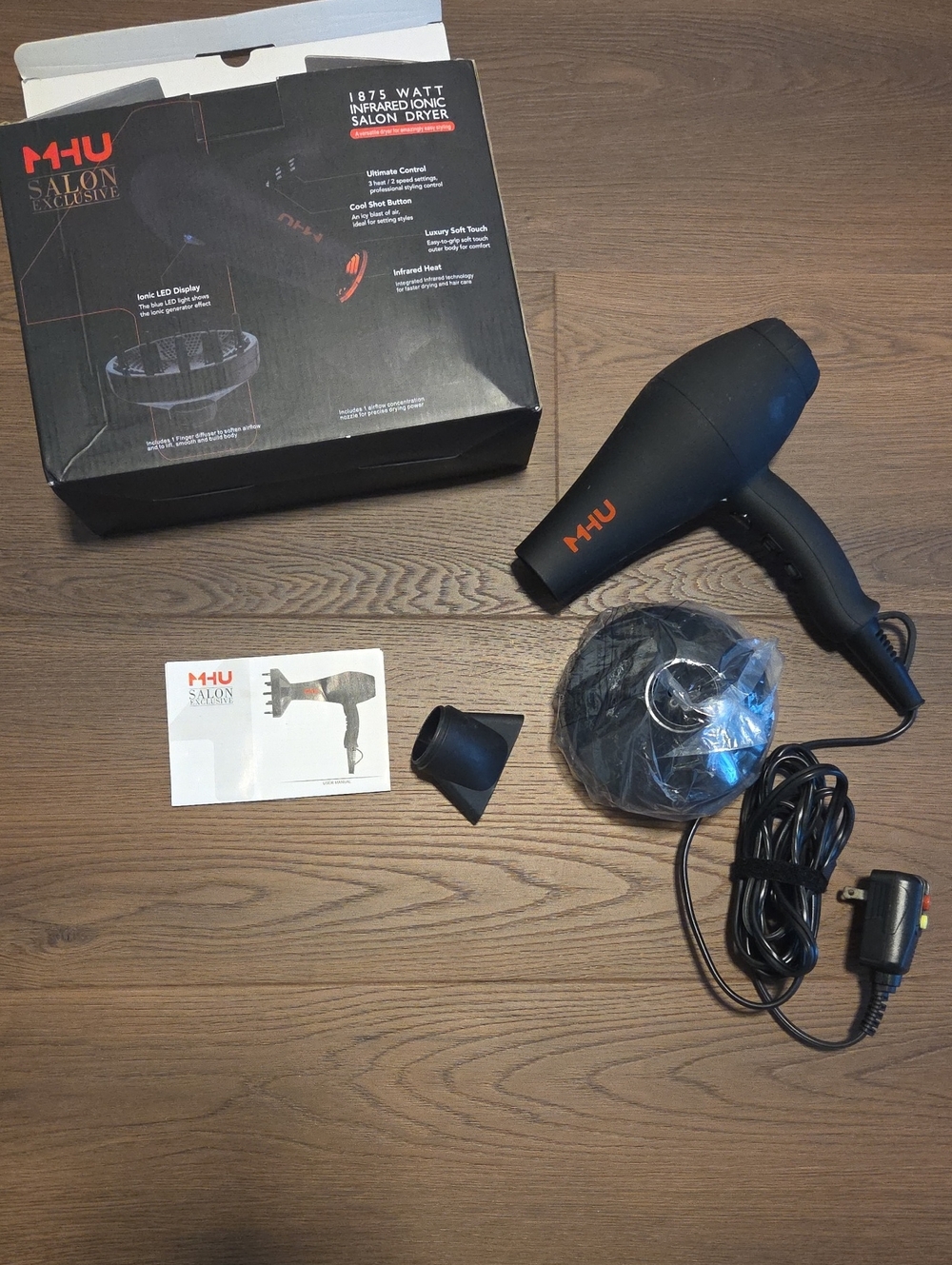 Black Professional Salon Hair Dryer with Hood & Nozzle